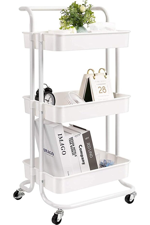 عربة أدوات متحركة بثلاث طبقات مع مقبض وعربة تنظيم متعددة الوظائف - 1