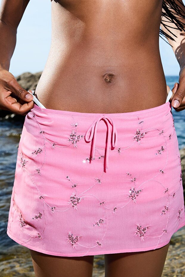 İşlemeli mini etek - 4