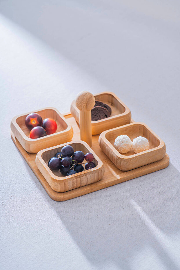 Bambu Standlı 4 lü Sunum Kase Seti - 2