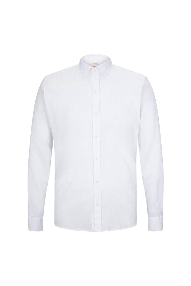 White Comfort Fit 100% Cotton Button-Down Collar Long Sleeve Casual Shirt