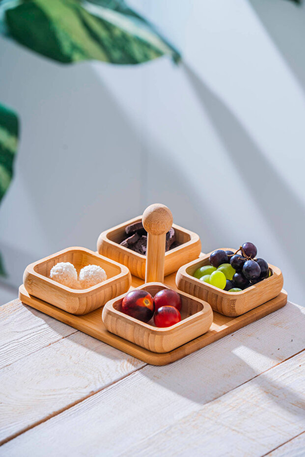 Bambu Standlı 4 lü Sunum Kase Seti - 5