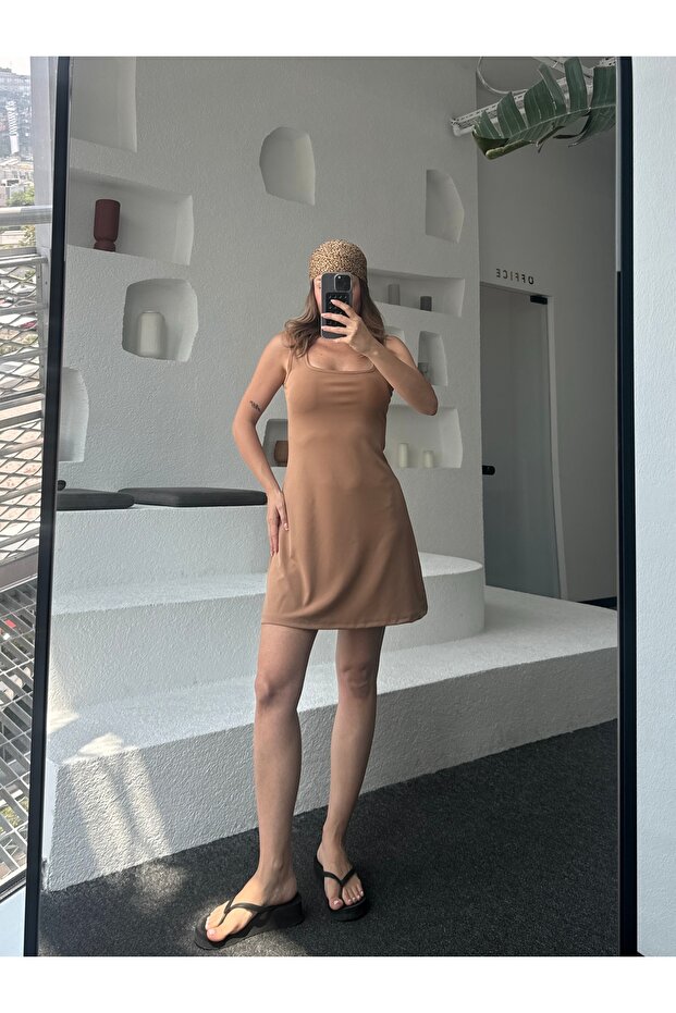 Kalın Askılı Mini Çan Elbise - 1