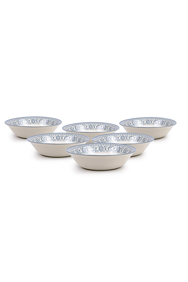 Plethora 9 inch Ceramic Salad Bowl (Grey & White, Set of 6)