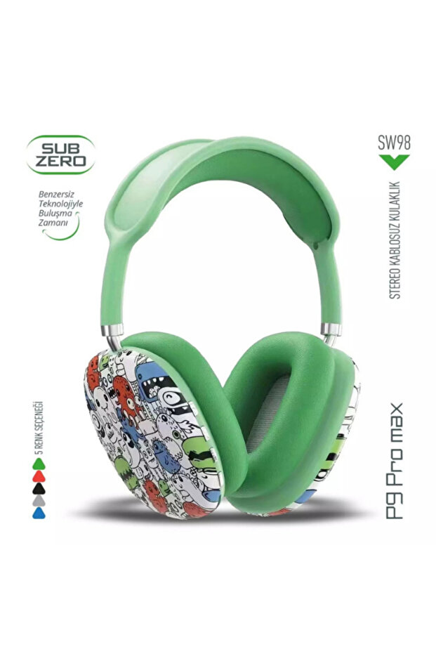 SW98 P9 Pro Max Desenli Bluetooth Kulaklık | Renkli Kablosuz V5.0, Mikrofonlu Kulak Üstü - 1