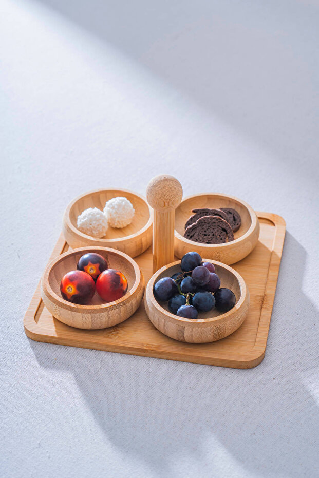 Bambu Standlı 4 lü Sunum Kase Seti - 2