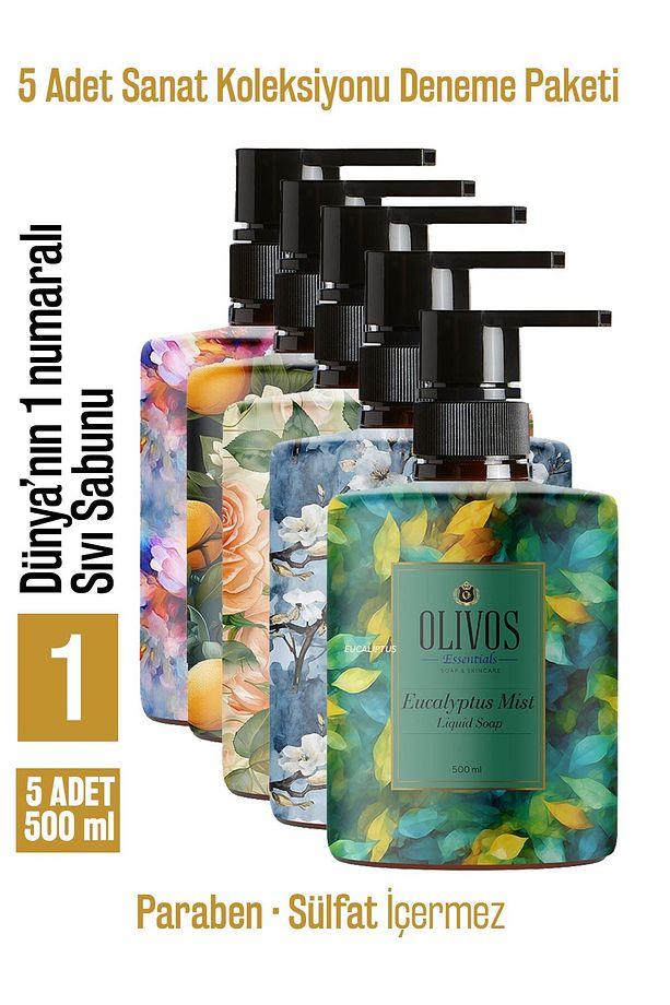 Sıvı Sabun Sanat Koleksiyonu Deneme Seti: Tablo Gibi Şişe Muhteşem Koku Nemlendiricili 5 ADET 500 ML - 1