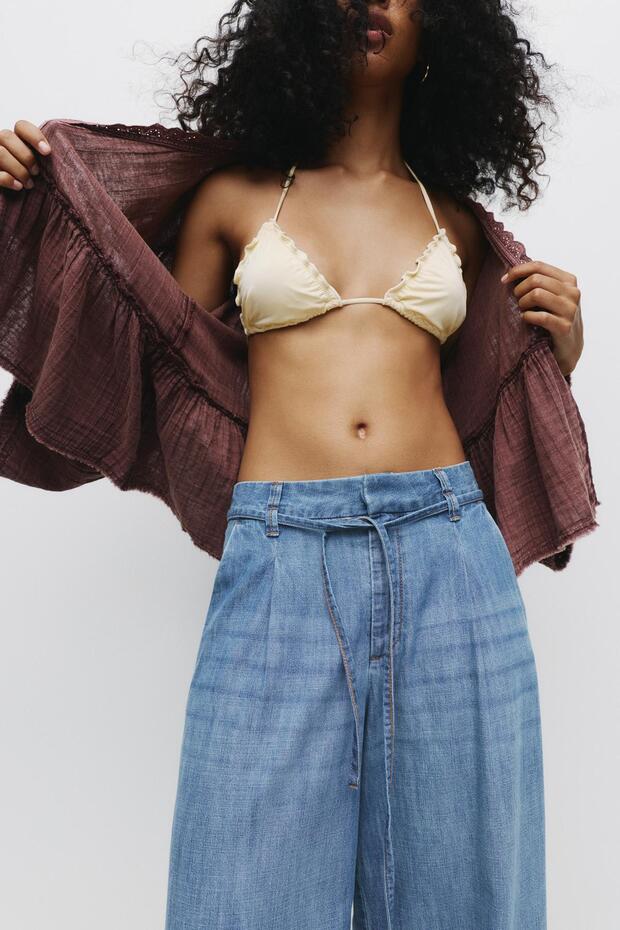 Kordonlu geniş paça jean - 4