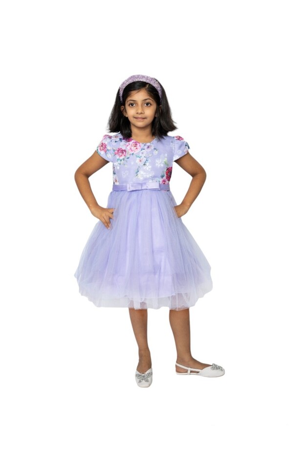 Flower Embroidery Tutu Dress Lavendar