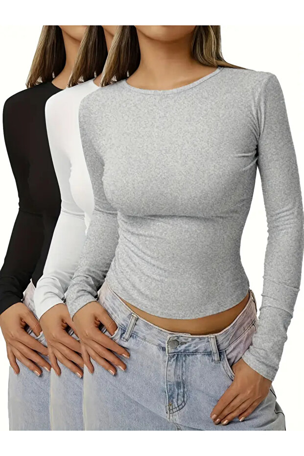 طاقم الرقبة الأساسية طويلة الأكمام الجسم