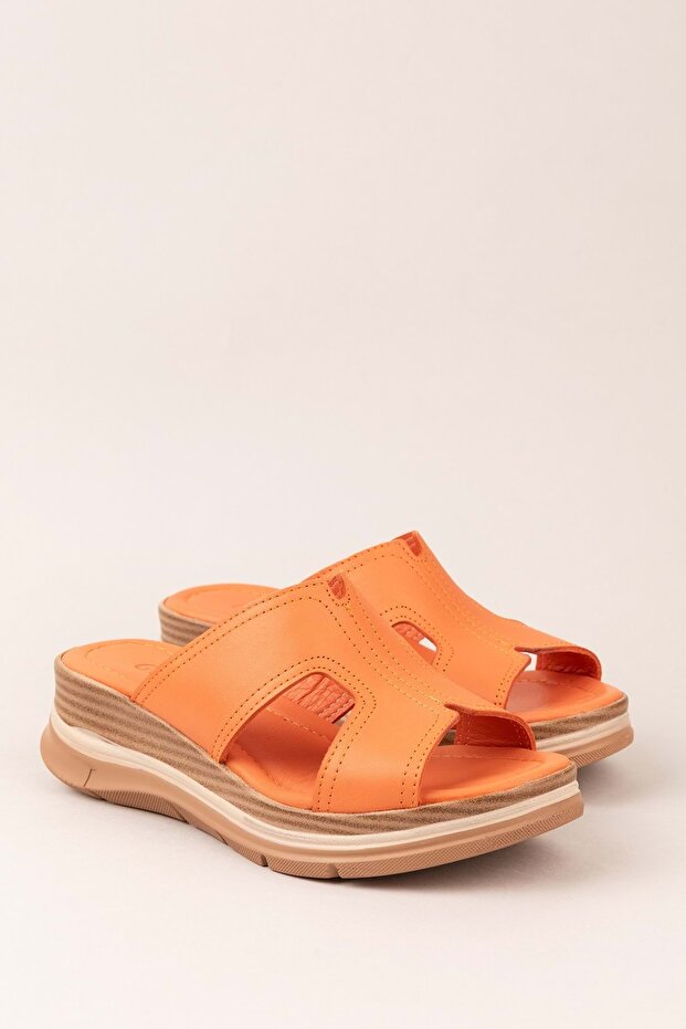 Women's Genuine Leather Stylish Daily Comfortable Slippers Ez.2565 Orange