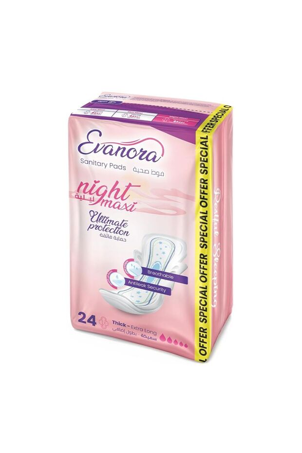 Night Maxi Sanitary Pads 24 Count Feminine Hygiene Pads for Heavy Flow