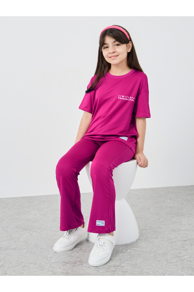Slogan Print Oversized T-Shirt and Flared Leggings Set