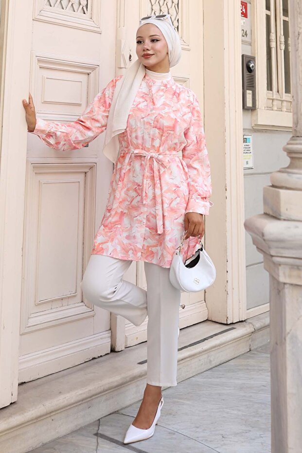 قميص حجاب منقوش سلمون 700 - 3