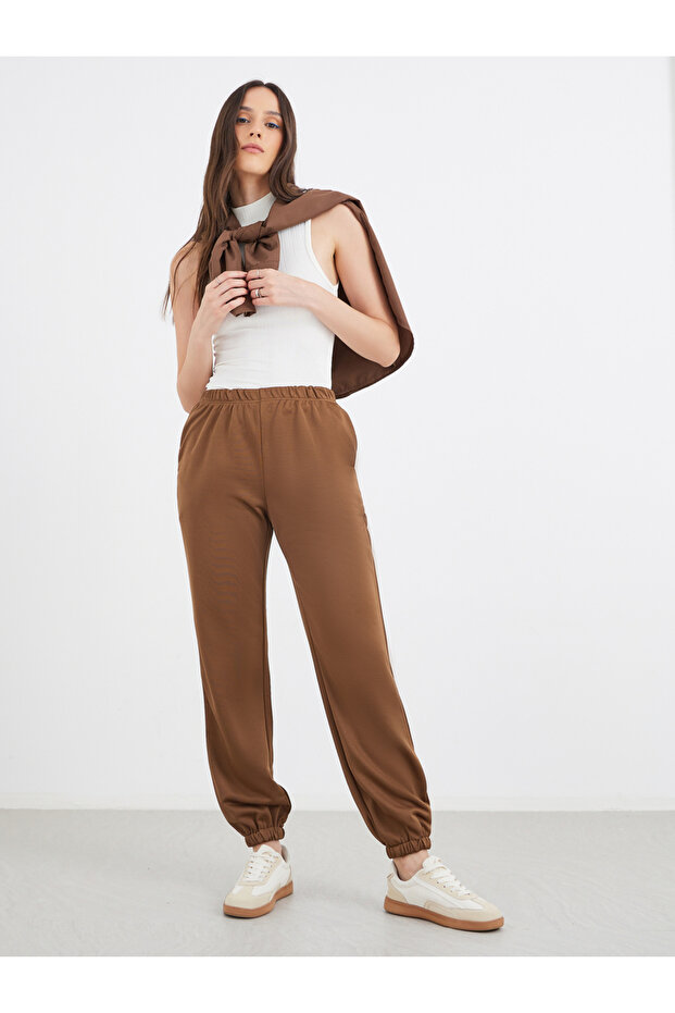 Solid Elastic Waist Cuffed Joggers - 1