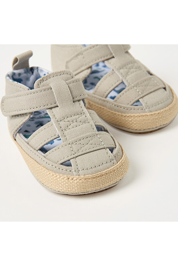 Solid Sandals with Hook and Loop Closure - 3