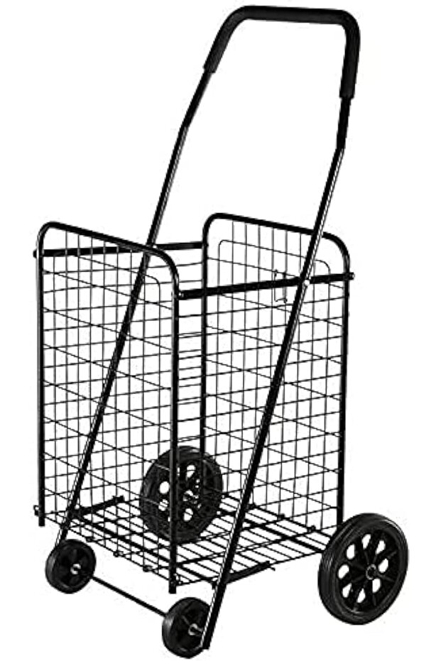 Foldable Shopping Trolley with Wheels, Black, 80kg Max Load