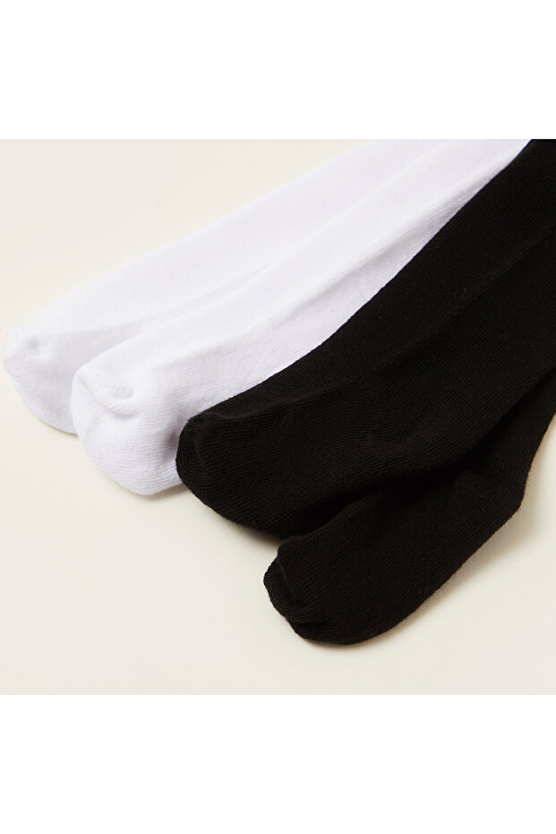 Solid Tights with Frill Detail and Elasticated Waistband - Set of 2 - 3