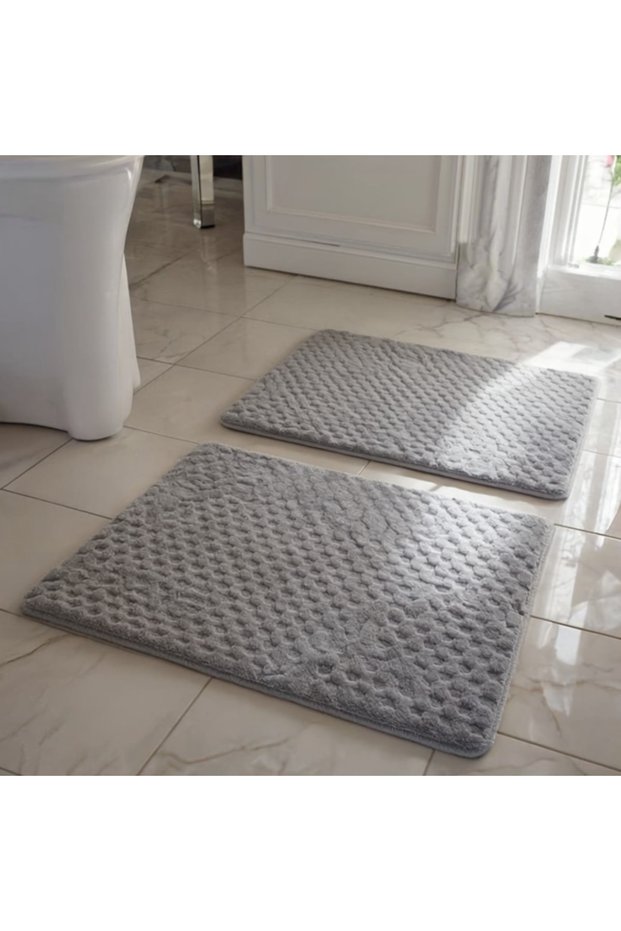 Nature Friendly Vegan 2 Piece Light Gray Toilet Seat Set – Non-Slip Base Mat Set, 40X50 % 50X90 cm
