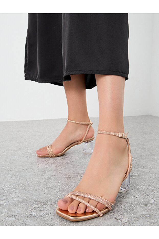 Embellished Transparent Block Heel Sandals