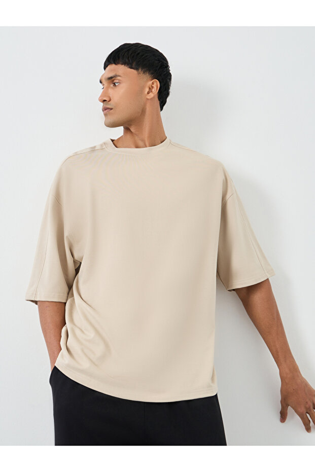 Shoulder Panel Detail Crew Neck Boxy Fit T-Shirt