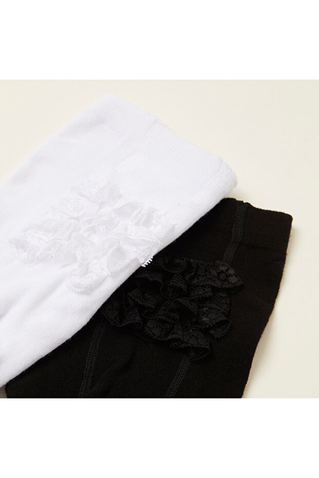 Solid Tights with Frill Detail and Elasticated Waistband - Set of 2 - 4