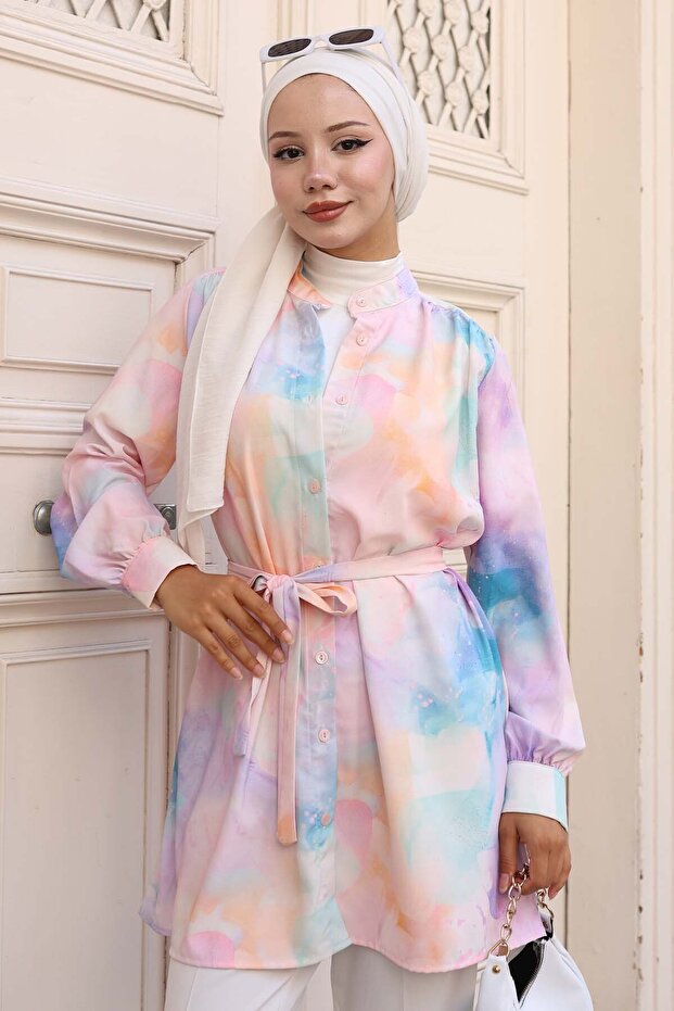 Patterned Hijab Shirt Lilac 700