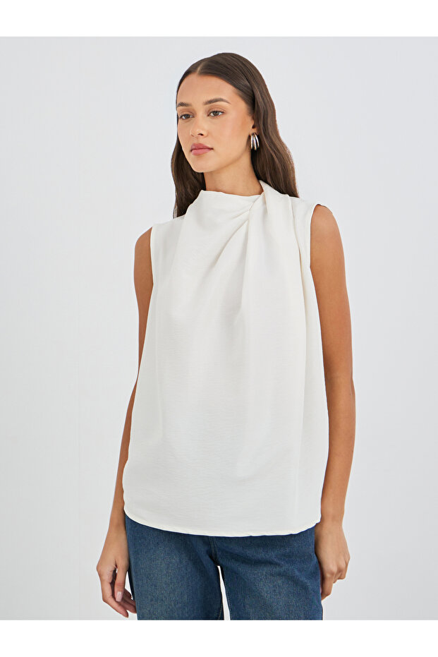 Solid Asymmetric Neck Sleeveless Top - 3