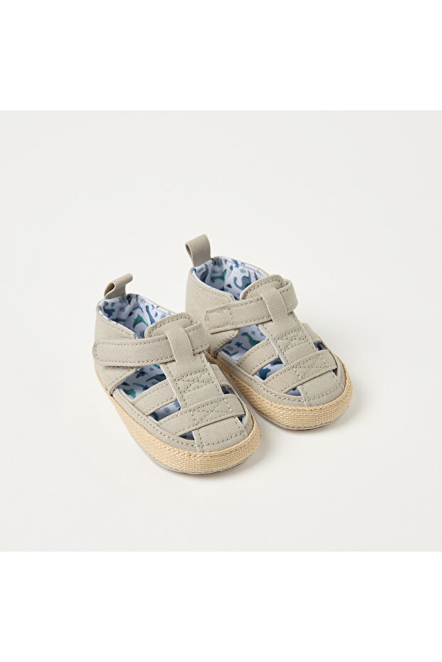 Solid Sandals with Hook and Loop Closure - 2