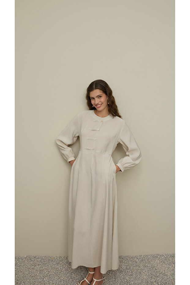 Brit Detaylı Modal Elbise Taş - 1