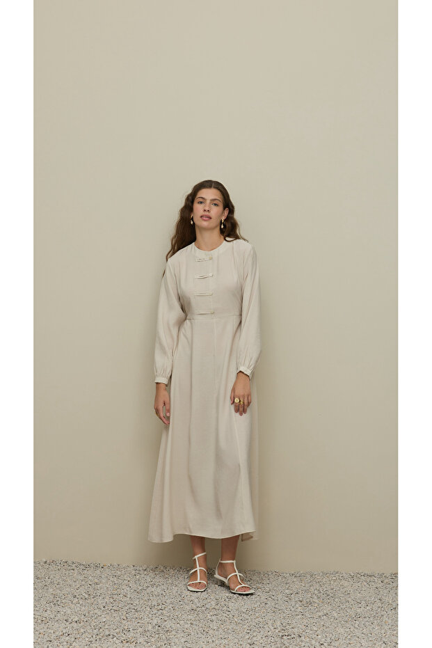 Brit Detaylı Modal Elbise Taş - 6