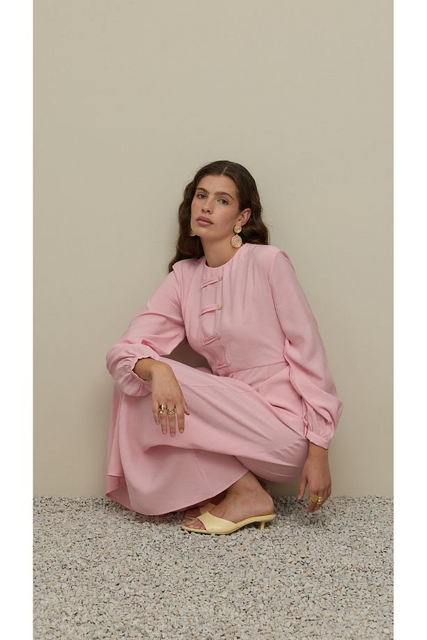 Brit Detaylı Modal Elbise Pembe - 1