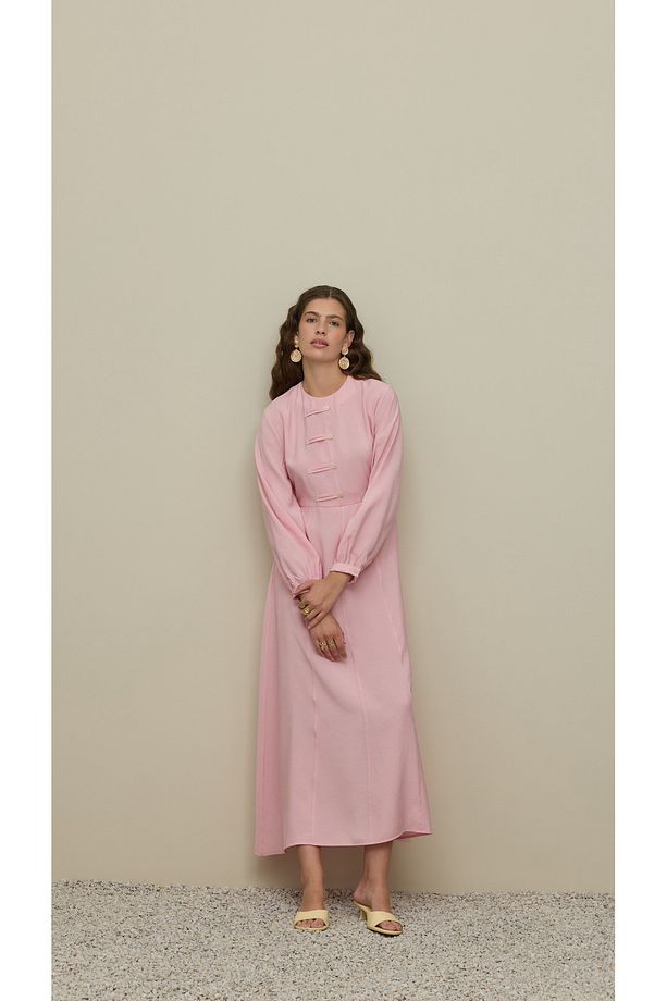 Brit Detaylı Modal Elbise Pembe - 5