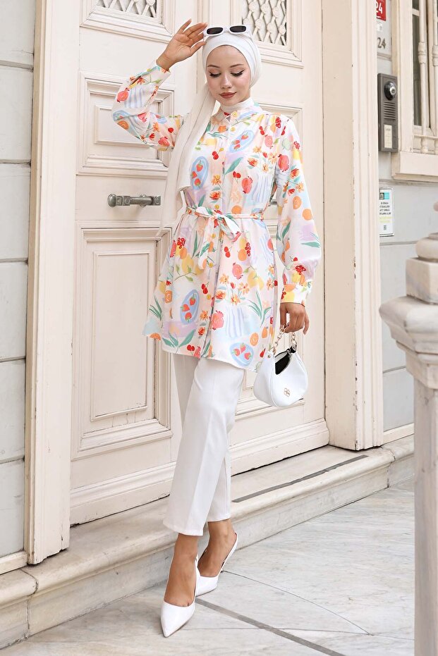 قميص حجاب منقوش باللون الأحمر 704 - 3