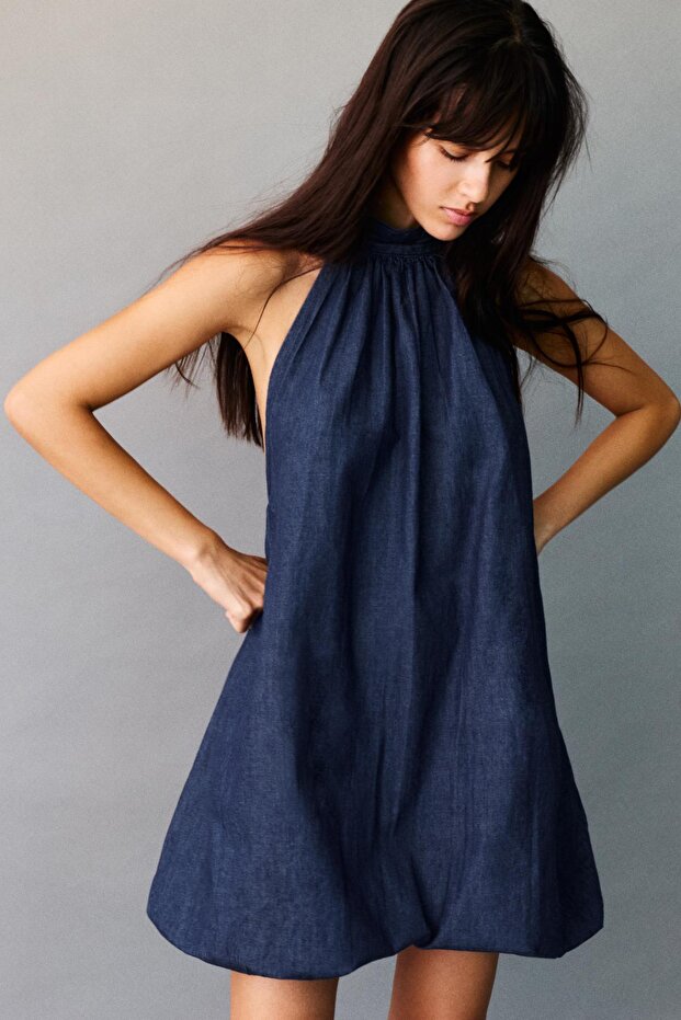 Balon kısa denim elbise - 1