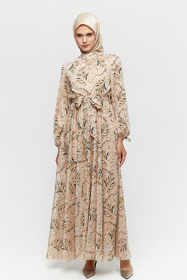 Desenli Şifon Elbise - 3