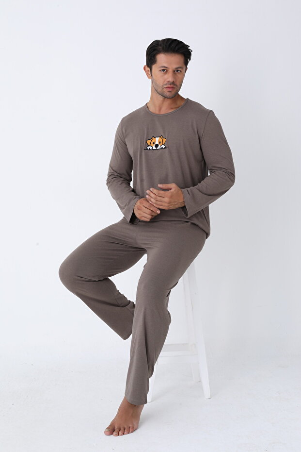 Erkek Uzun Kollu Örme Pijama Takımı - 1
