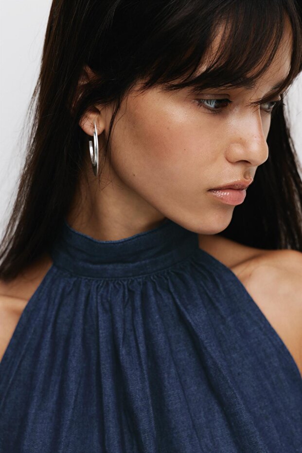 Balon kısa denim elbise - 5