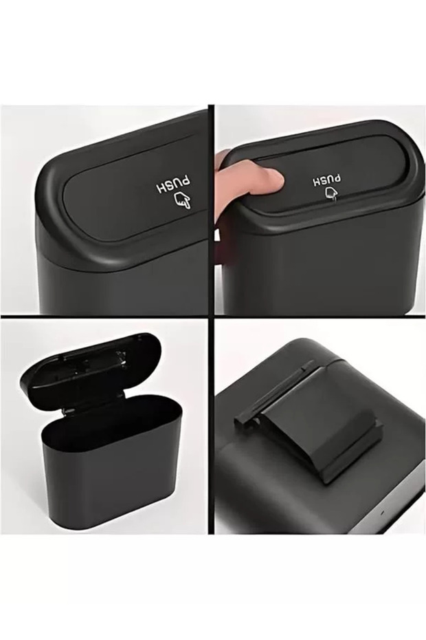 Car Trash Can In-Car Portable Organizer with Lid Garbage Bucket Push Lid Bucket - 5