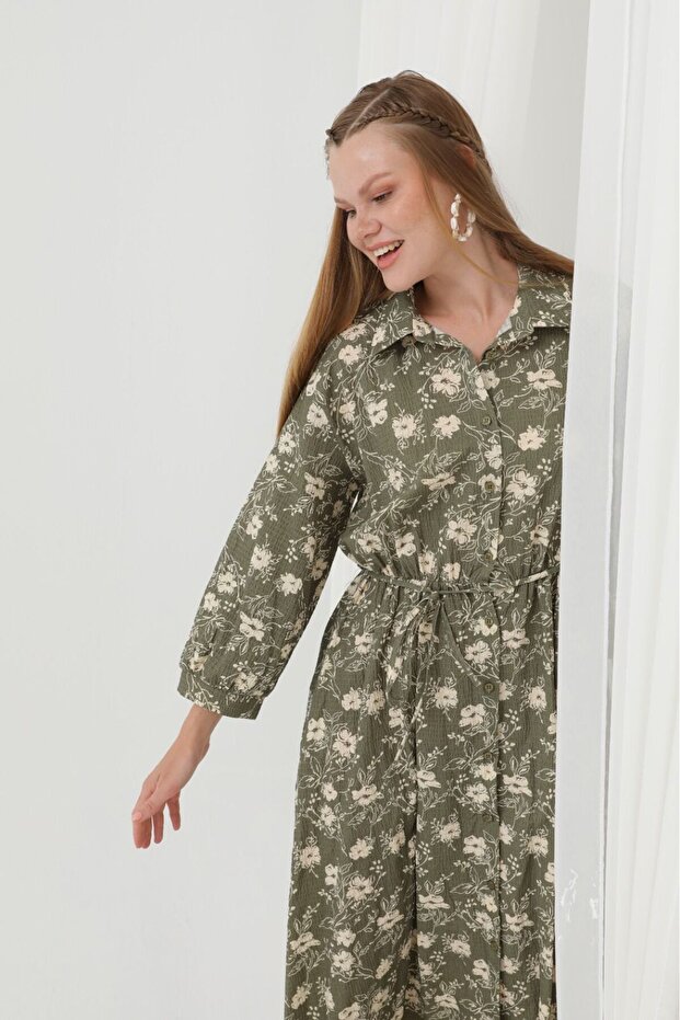 Haki çiçekli elbise - 2