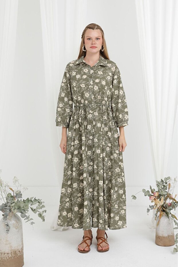 Haki çiçekli elbise - 3