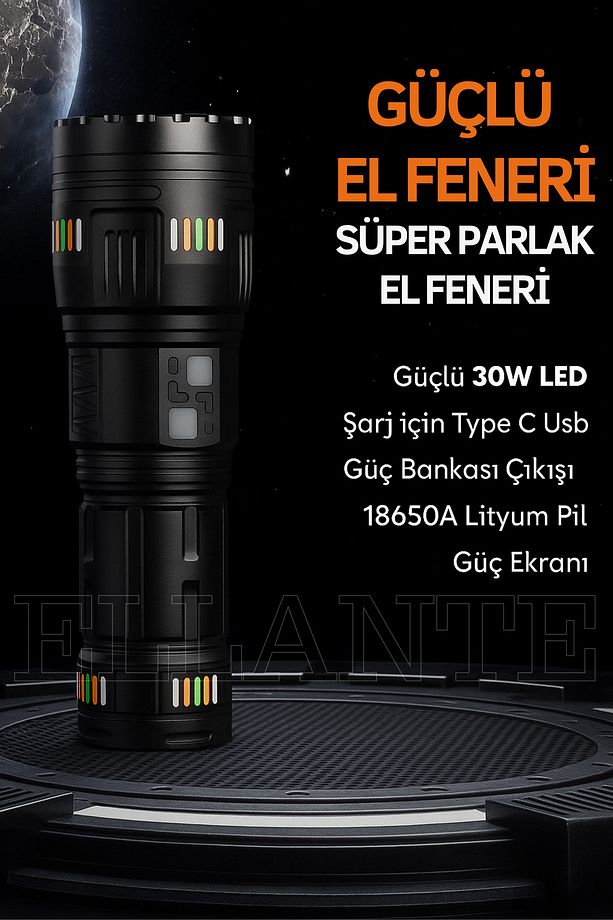 Yüksek Güçlü 10.000 Lümen Gücünde Yüksek Işıklı Taktik Led El Feneri – Şarj Edilebilir - 3