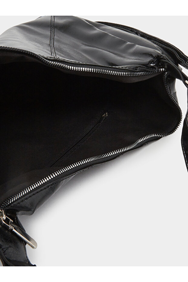 Solid Leather Shoulder Bag with Zip Closure - 4