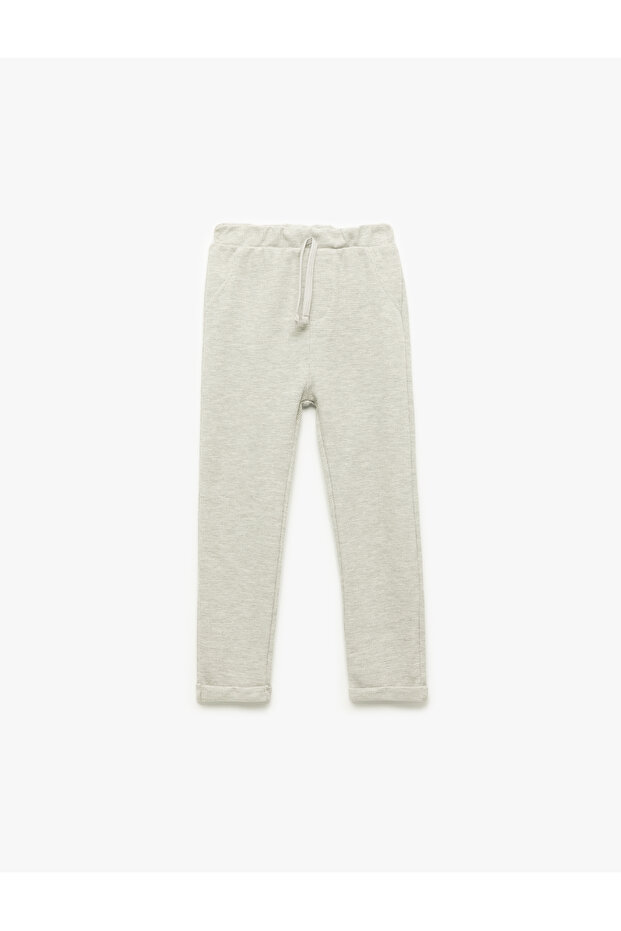 Cotton Textured Basic Sweatpants with Tie Waist