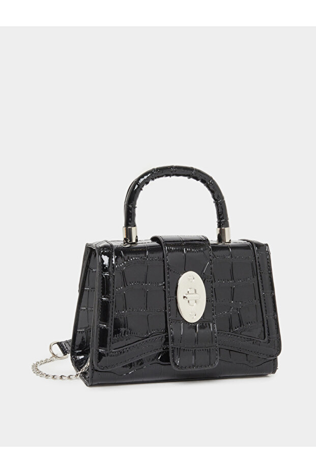 Croc-Textured Top Handle Handbag with Chain Strap