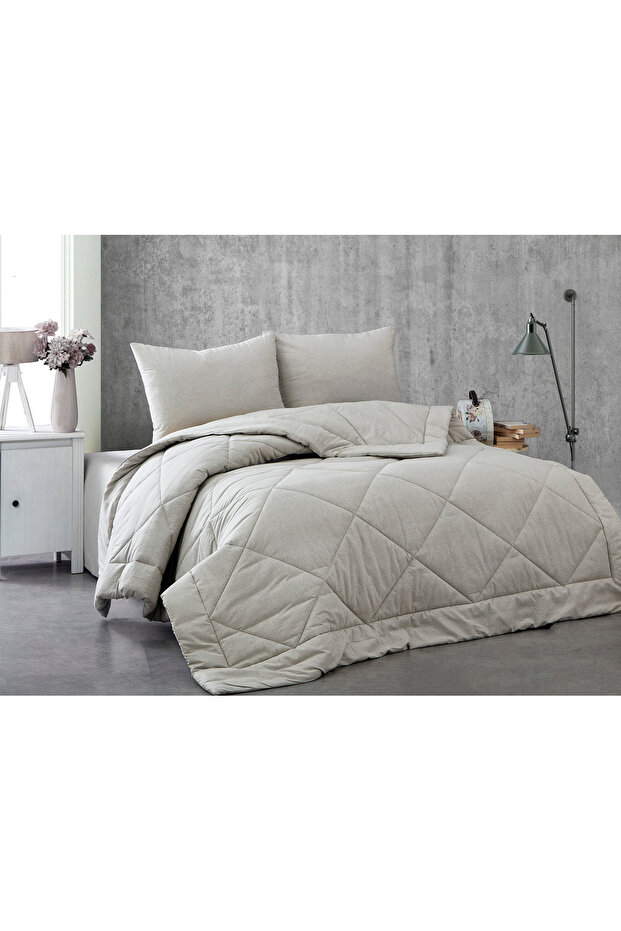 King Size 100% Cotton Fabric Quilt+Pillow / Gray