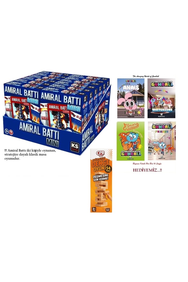 Admiral Sunk Mini Board Game & 4Pcs 16-Sheet Coloring Book with 54 Pieces Natural Wood Balance Game