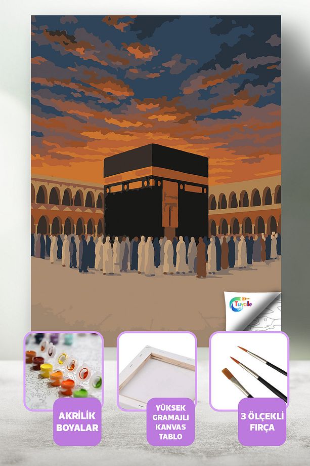 Beytullah’ın Gölgesinde Kabe Sayılarla Boyama Seti, Hobi , 40X50 Tablo, Fırça Boya, Numaralı Tuval - 1