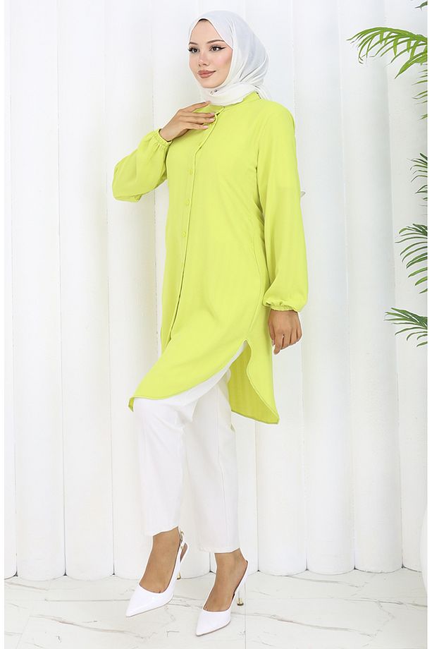 Boydan Düğmeli Tunik 3118-02 Sarımtırak Yeşil - 1
