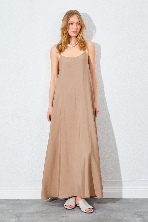 Mink U-Neck Casual Modal Dress - Ek100281262