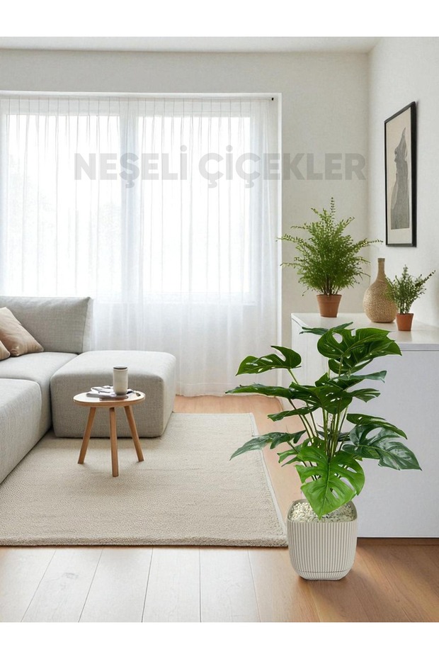 Yapay Ağaç Monstera Deve Tabanı Bitkisi 18 Yaprak 75cm Plastik Saksıda Yapay Salon Çiçeği Hediyelik - 6